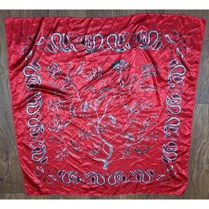 Red Black White Square Scarf Paisley Floral 31"x31"